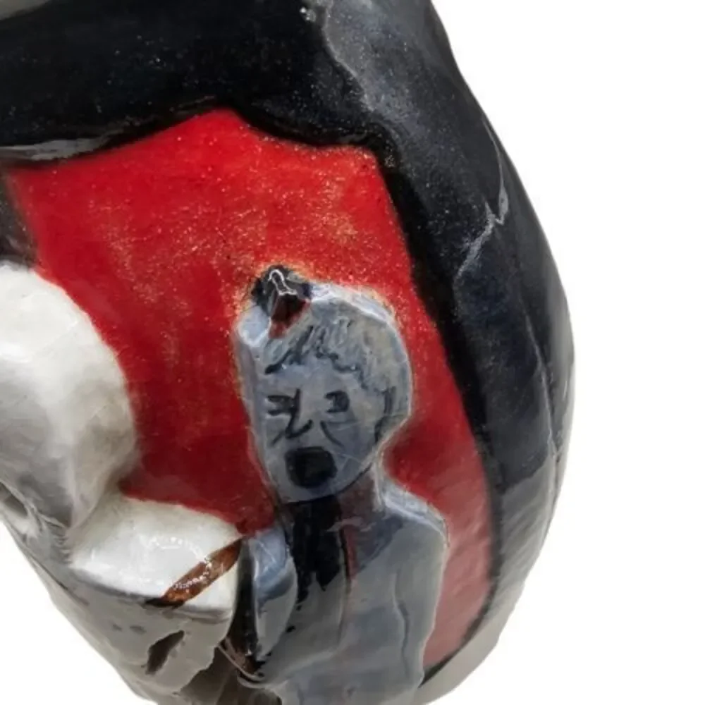 Red & Black Tarot Skeleton Spooky‎ Witch Warlock Handmade Heavy Pottery Vase